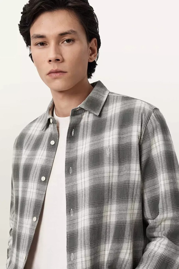 Βαμβακερό πουκάμισο AllSaints KELBY M043SE γκρί