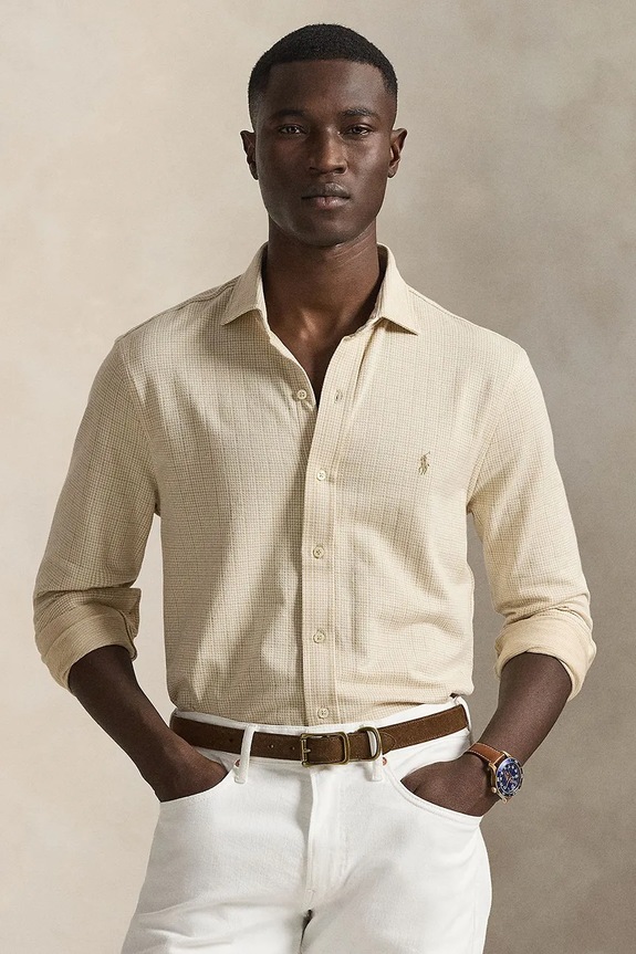 Polo Ralph Lauren cămașă din bumbac lung bej 710B13492