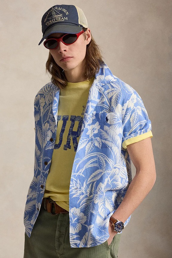 Polo Ralph Lauren košeľa pánska ľanová modrá 710B14225