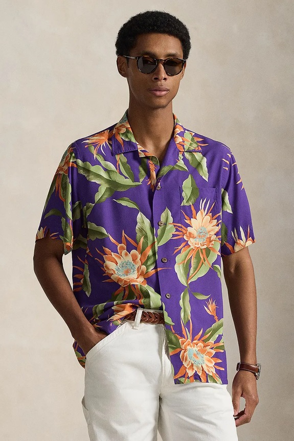 Polo Ralph Lauren πουκάμισο ανδρικό με βισκόζη μωβ 710B14300