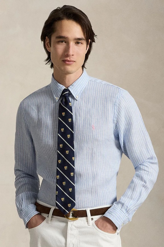 Polo Ralph Lauren koszula lniana regular niebieski 710B15594