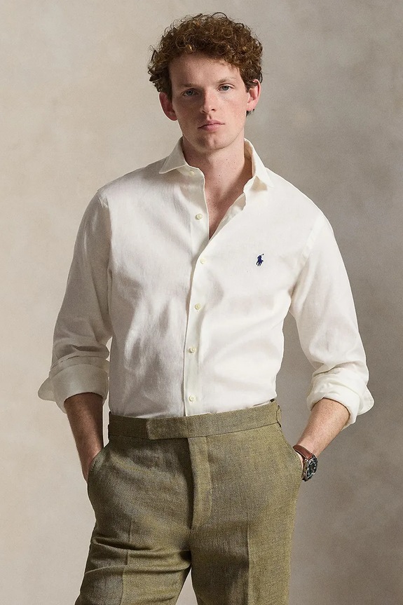 Polo Ralph Lauren košulja za muškarce s lanom bijela 710B15596