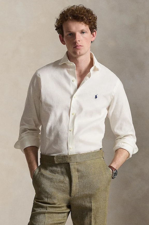 Polo Ralph Lauren košulja za muškarce s lanom bijela 710B15596