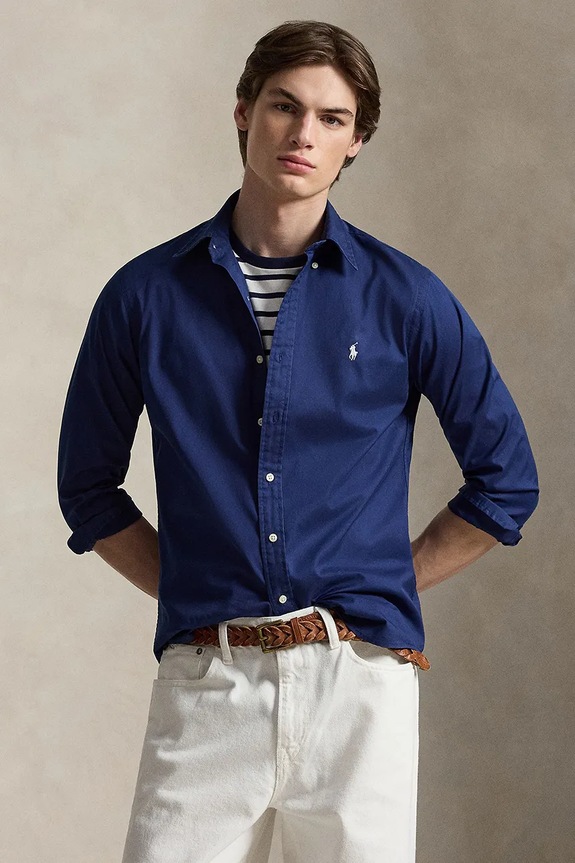Bavlnená košeľa Polo Ralph Lauren slim tmavomodrá 710B20512