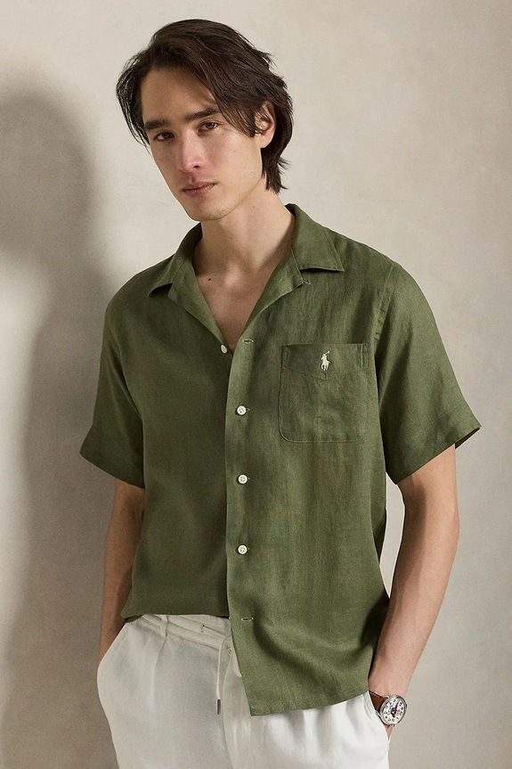 Ľanová košeľa Polo Ralph Lauren jednofarebný zelená 710966421