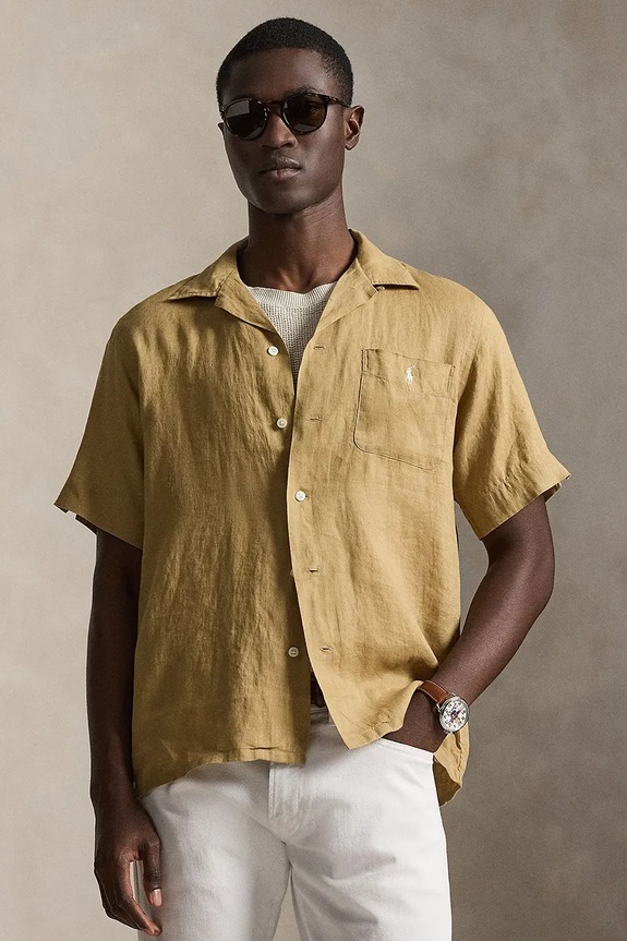Polo Ralph Lauren koszula lniana regular brązowy 710966421