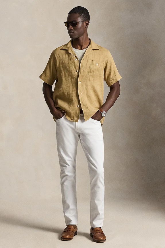 Odzież Polo Ralph Lauren koszula lniana 710966421 brązowy