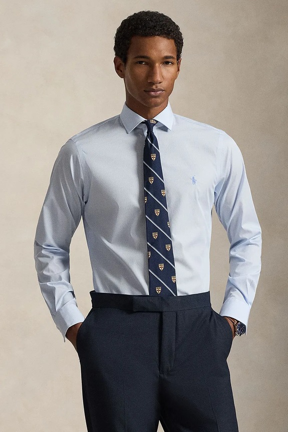 Bombažna srajca Polo Ralph Lauren Brez vzorca modra 712B15309
