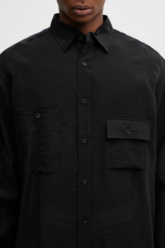 Košile s příměsí lnu Y-3 M SHIRT LS černá KH0419