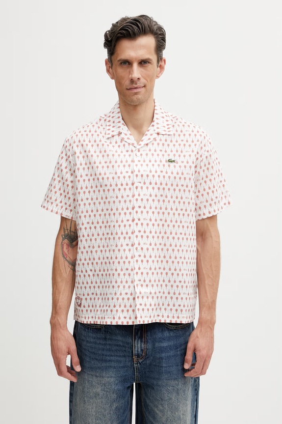 Lacoste cămașă cu in pentru bărbați alb CH0532
