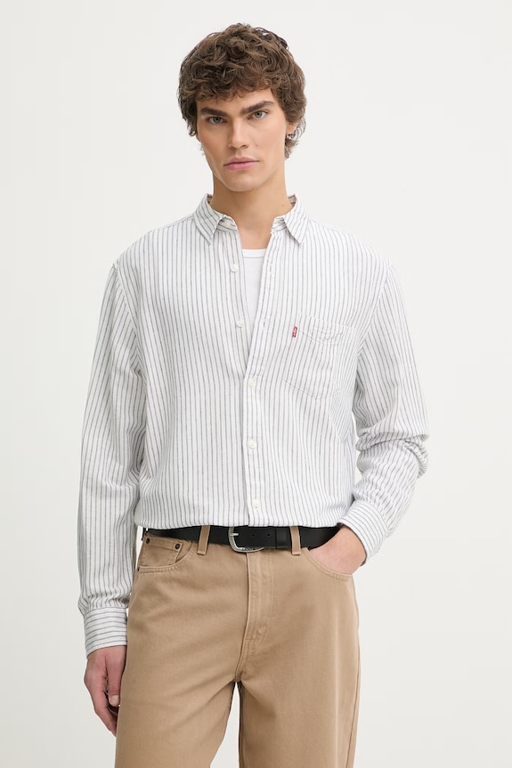 Levi's camicia con lino SUNSET 1 POCKET STANDARD a strisce bianco 85746.0206