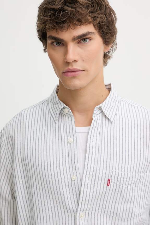 Levi's camicia con lino SUNSET 1 POCKET STANDARD bianco 85746.0206