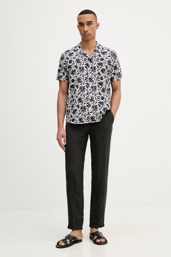 Karl Lagerfeld koszula męska z lnu MODERN FIT 1/2 562626.605521 czarny SS26