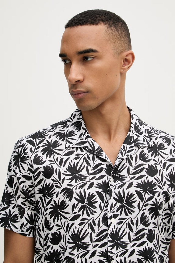 Karl Lagerfeld koszula męska z lnu MODERN FIT 1/2 czarny 562626.605521