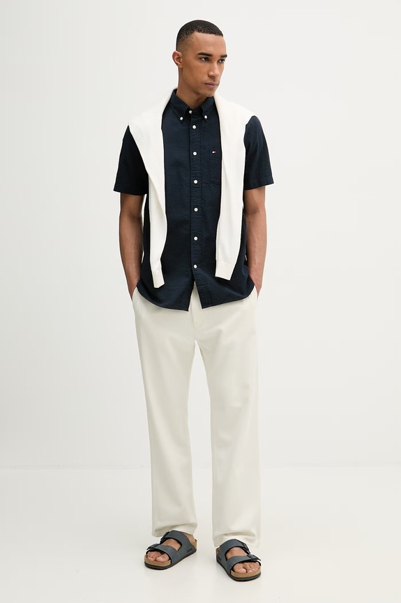 Tommy Hilfiger koszula męska bawełniana MW0MW38570 granatowy SS26