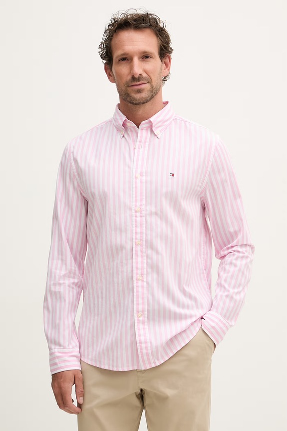 Tommy Hilfiger koszula męska bawełniana różowy MW0MW42440