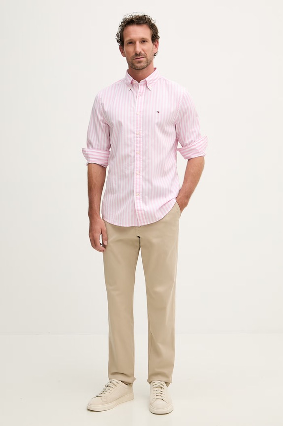 Tommy Hilfiger koszula męska bawełniana MW0MW42440 różowy SS26