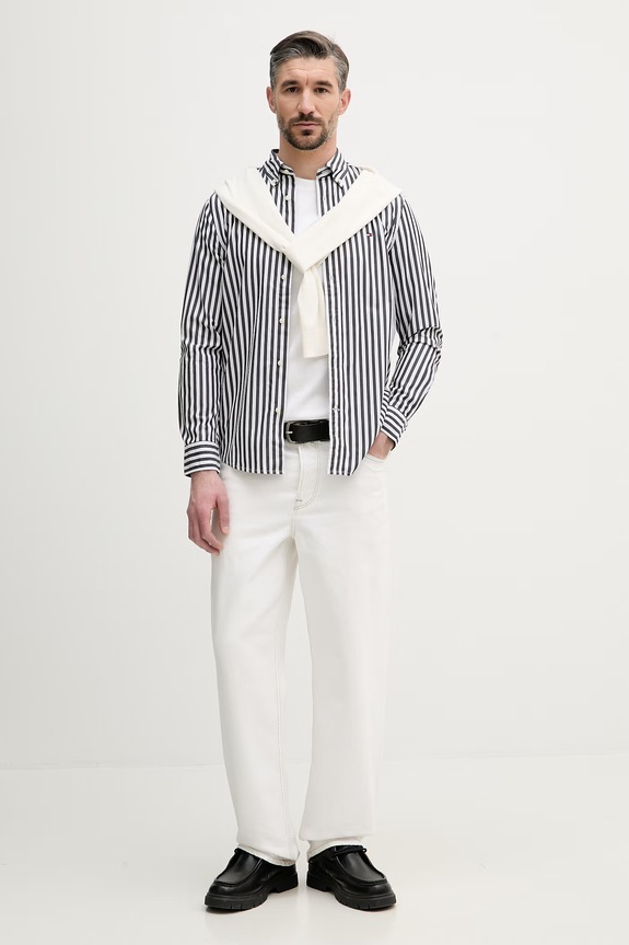 Tommy Hilfiger Camicia da uomo in cotone MW0MW42440 nero SS26