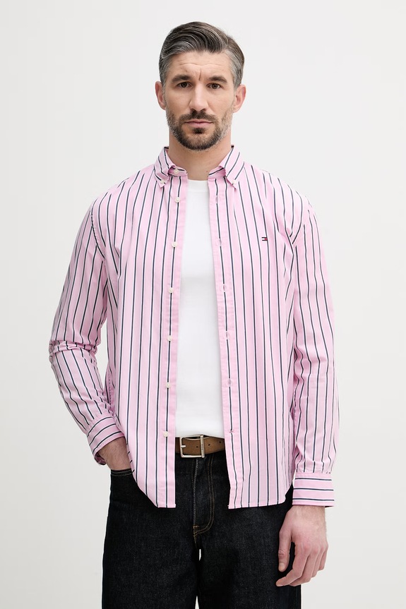 Tommy Hilfiger cămașă pentru bărbați de bumbac roz MW0MW42441