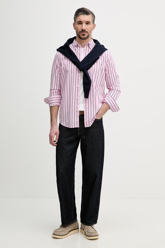 Tommy Hilfiger cămașă pentru bărbați de bumbac MW0MW42441 roz SS26