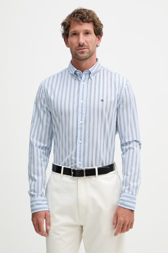 Tommy Hilfiger cămașă pentru bărbați de bumbac albastru MW0MW42441