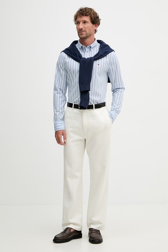 Tommy Hilfiger cămașă pentru bărbați de bumbac MW0MW42441 albastru SS26