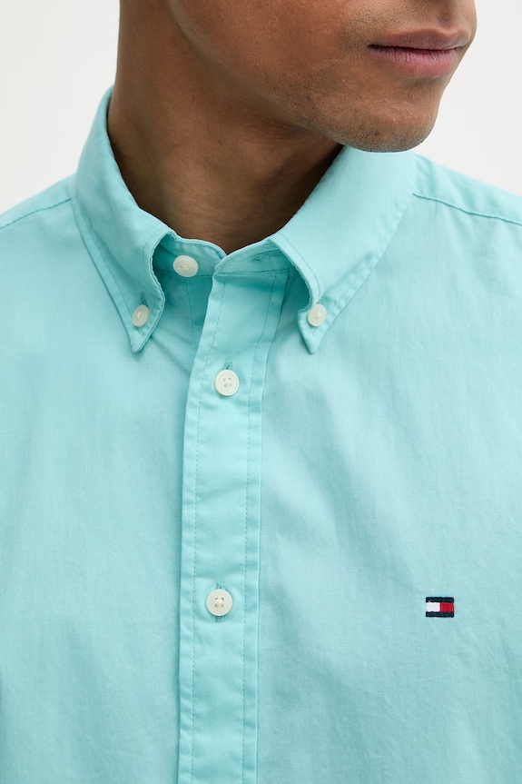 Tommy Hilfiger košile pánská bavlněná MW0MW42630 tyrkysová