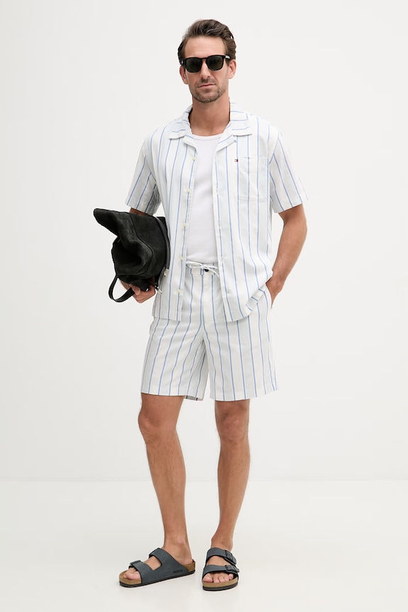 Tommy Hilfiger camicia da uomo in cotone SUMMER MW0MW42984 blu SS26