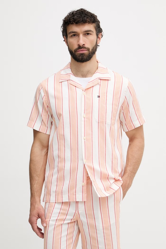 Tommy Hilfiger πουκάμισο ανδρικό βαμβακερό SUMMER πορτοκαλί MW0MW42984