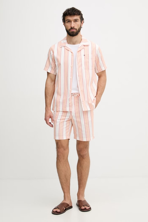 Tommy Hilfiger πουκάμισο ανδρικό βαμβακερό SUMMER MW0MW42984 πορτοκαλί SS26