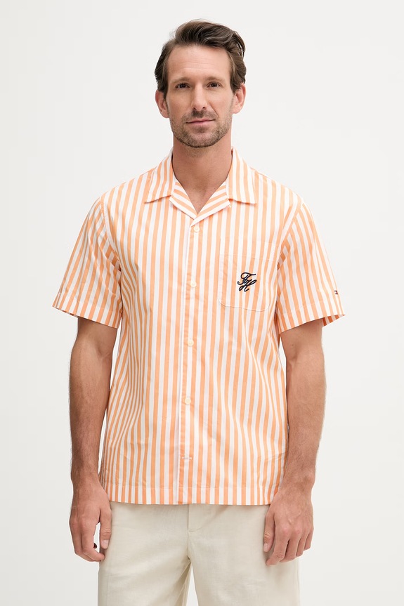 Tommy Hilfiger srajca moška bombažna SUMMER oranžna MW0MW42986