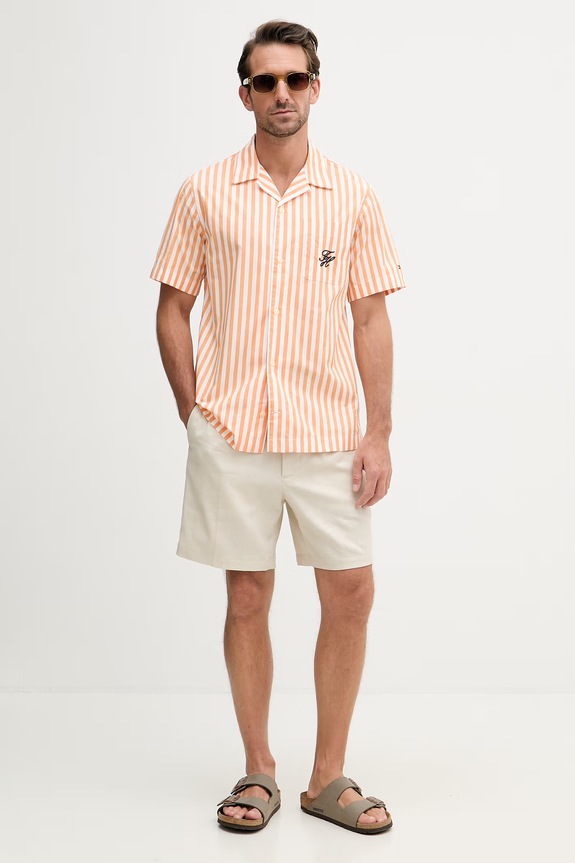 Tommy Hilfiger srajca moška bombažna SUMMER MW0MW42986 oranžna SS26