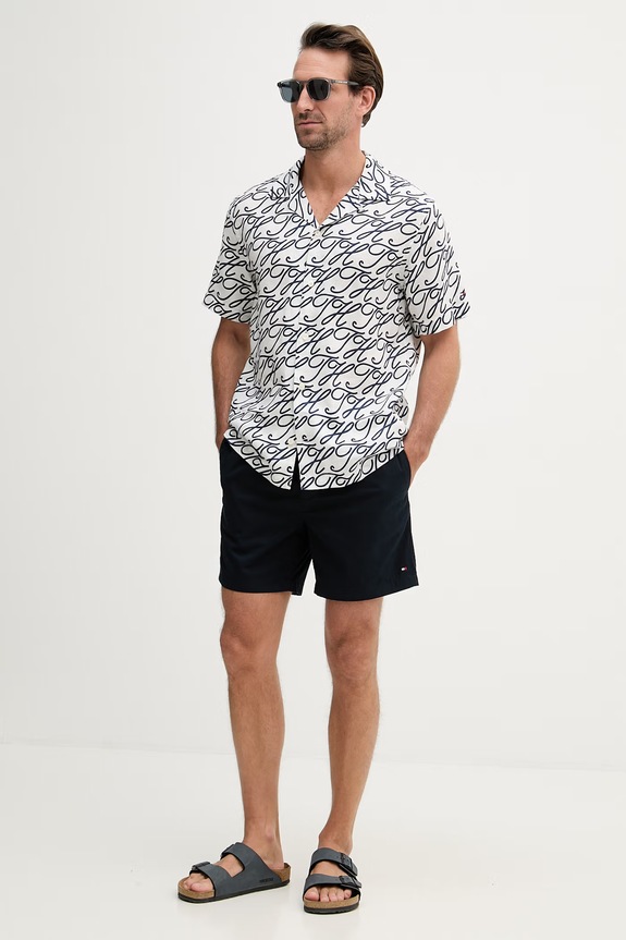 Tommy Hilfiger koszula męska z lnem SUMMER MW0MW42987 granatowy SS26