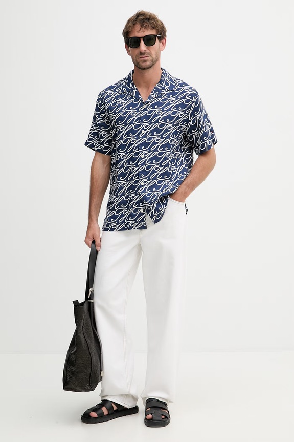 Tommy Hilfiger πουκάμισο ανδρικό με λινό SUMMER MW0MW42987 σκούρο μπλε SS26