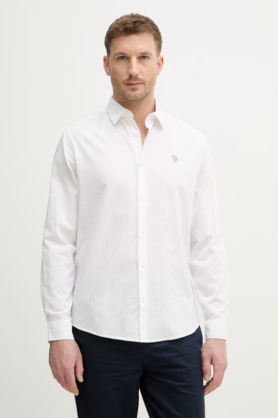 U.S. Polo Assn. muška safari košulja od lana LINEN BLEND LS casual bijela MUP3248