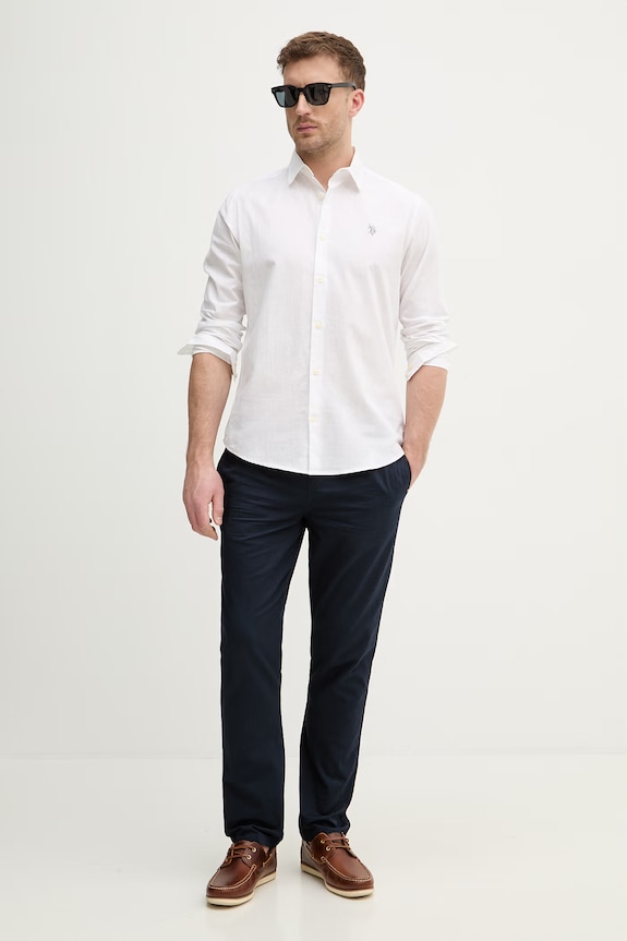 U.S. Polo Assn. muška safari košulja od lana LINEN BLEND LS MUP3248 bijela SS26