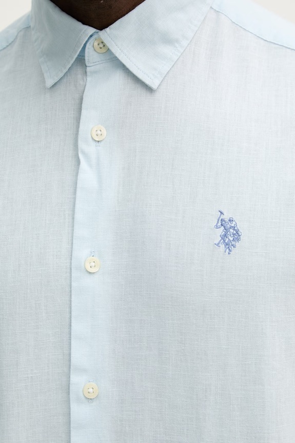 U.S. Polo Assn. πουκάμισο σαφάρι Ανδρικό με λινό LINEN BLEND LS MUP3248 μπλε