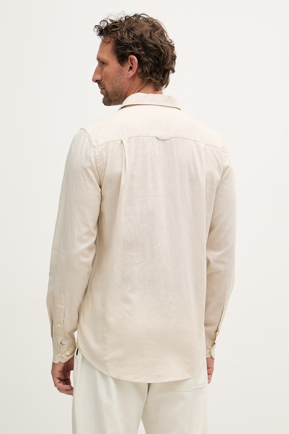 Ρούχα U.S. Polo Assn. Πουκάμισο σαφάρι ανδρικό με λινό LINEN BLEND LS MUP3248 μπεζ