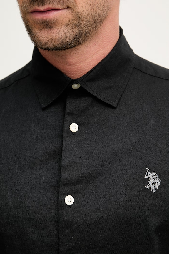 U.S. Polo Assn. Πουκάμισο σαφάρι ανδρικό με λινό LINEN BLEND LS MUP3248 μαύρο