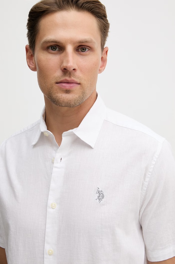 Dětská košile ze směsi lnu U.S. Polo Assn. LINEN BLEND SS bílá MUP3254