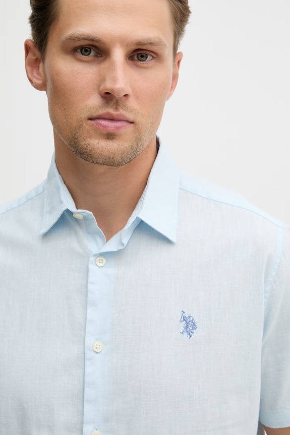 Dětská košile ze směsi lnu U.S. Polo Assn. LINEN BLEND SS modrá MUP3254