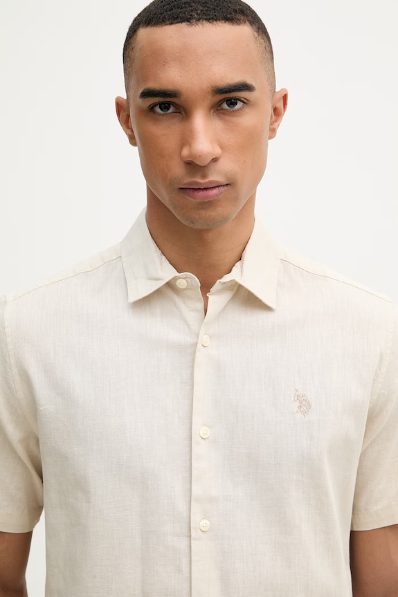 U.S. Polo Assn. Πουκάμισο σαφάρι Ανδρικό με λινό LINEN BLEND SS μπεζ MUP3254.J54