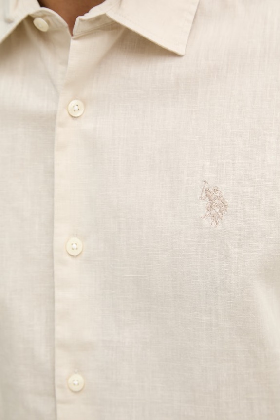 U.S. Polo Assn. сафари риза мъжка с лен LINEN BLEND SS MUP3254.J54 бежов