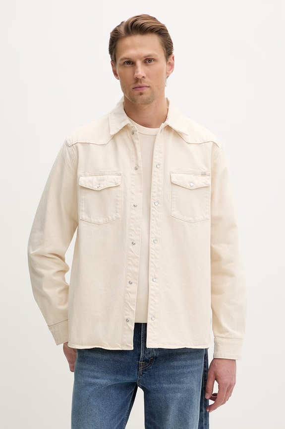 Tommy Jeans koszula męska bawełniana beżowy DM0DM22502