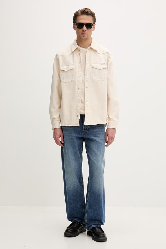 Tommy Jeans koszula męska bawełniana DM0DM22502 beżowy SS26