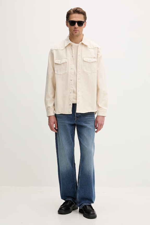 Tommy Jeans koszula męska bawełniana DM0DM22502 beżowy SS26