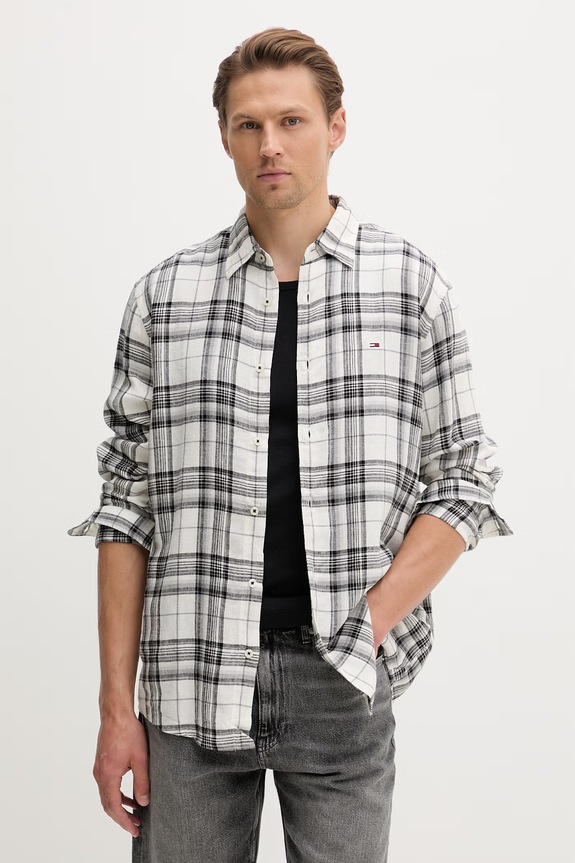 Tommy Jeans koszula męska z dodatkiem lnu czarny DM0DM22758