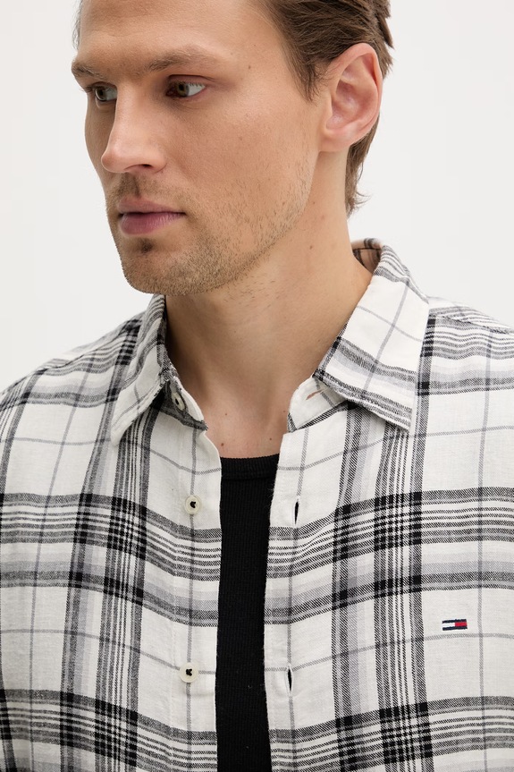 Tommy Jeans koszula męska z dodatkiem lnu czarny DM0DM22758
