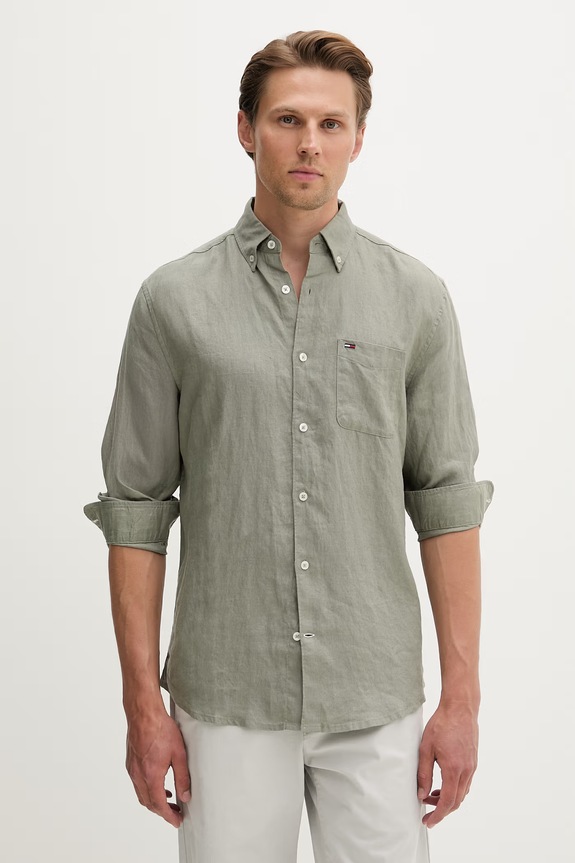 Tommy Jeans Πουκάμισο ανδρικό λινό πράσινο DM0DM22760