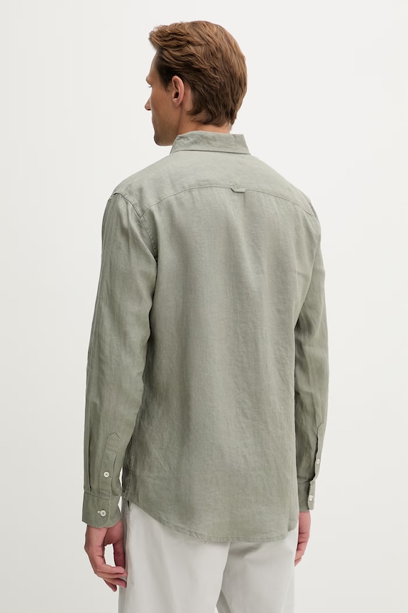 Ρούχα Tommy Jeans Πουκάμισο ανδρικό λινό DM0DM22760 πράσινο